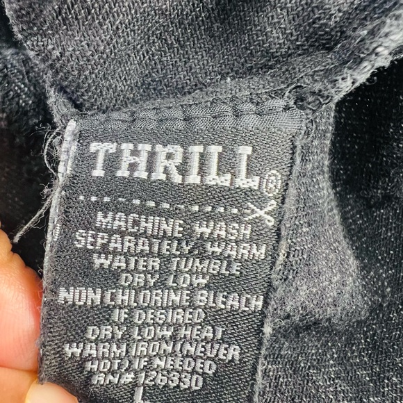 Thrill Jeans Y2K Women's Dark Gray Rhinestone Tassels Cropped Denim Jacket Large - Picture 15 of 15